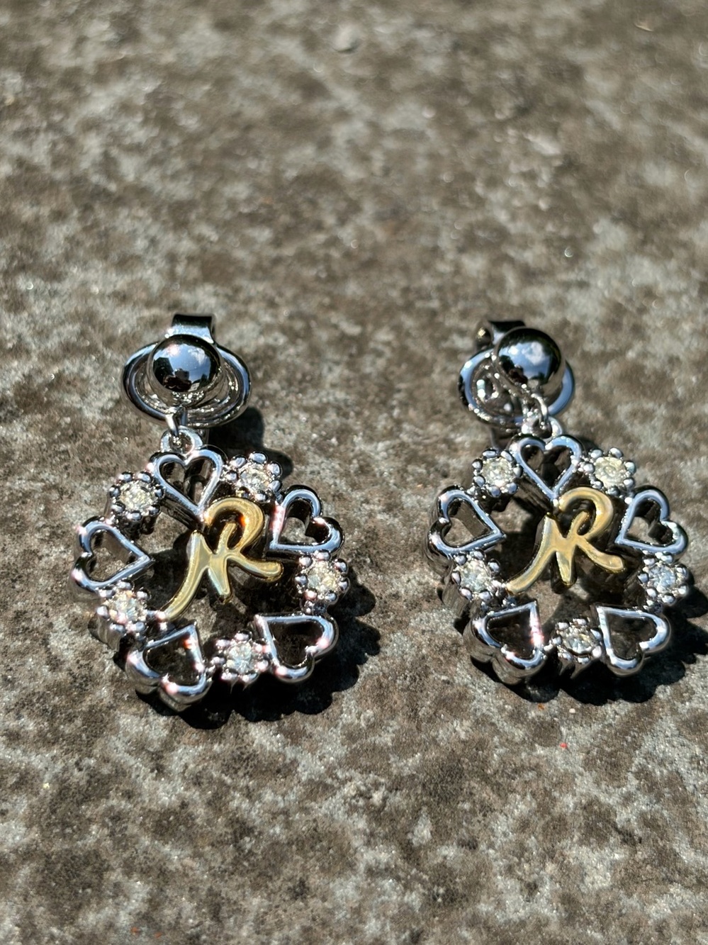 Nina Ricci Two-Tone Heart Crystal Drip Clip On Earrings